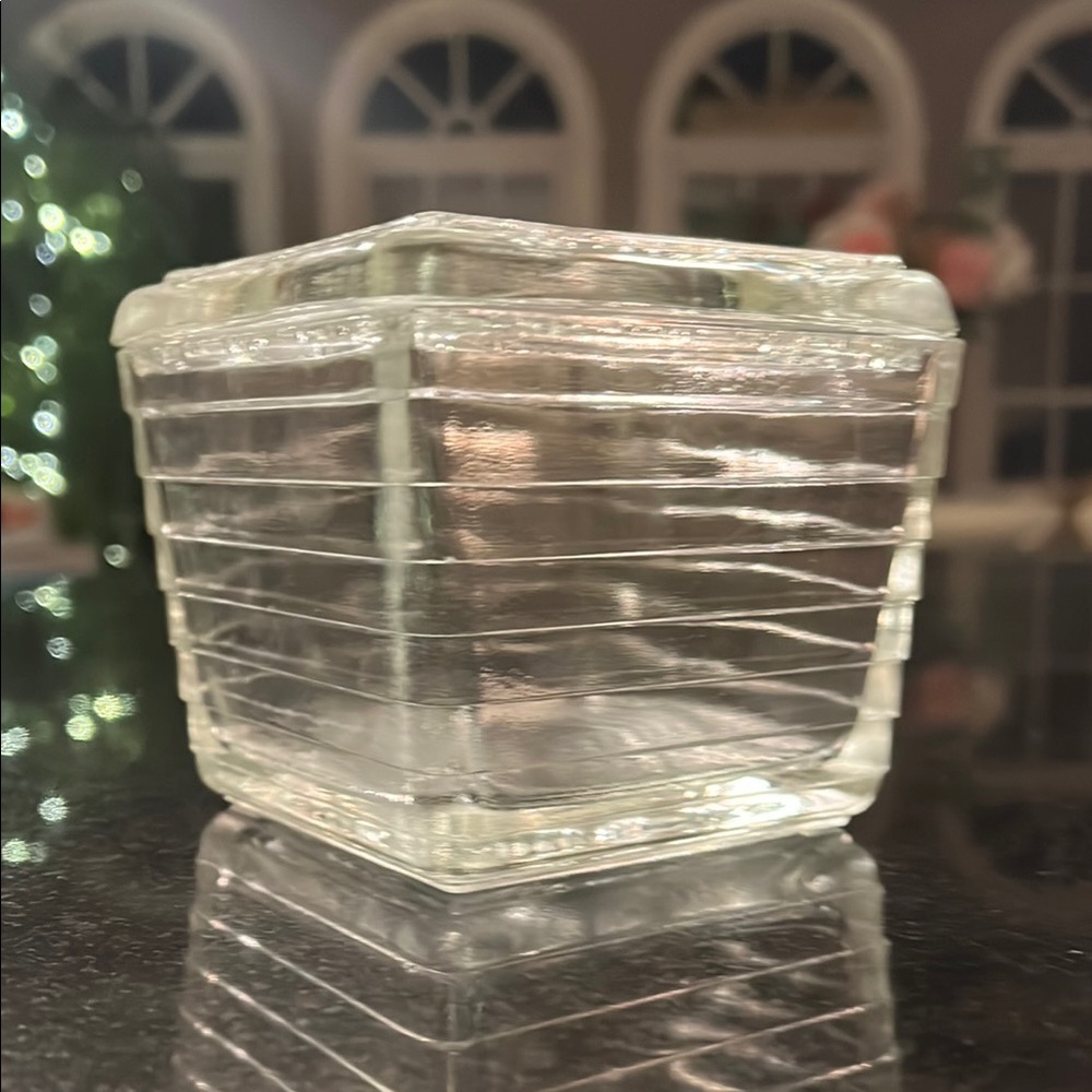 Vintage - Depression Glass Square Refrigerator Dish Box Container w/ Lid